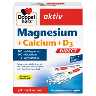 Abbildung der Produktverpackung Doppelherz aktiv Magnesium + Calcium + D3 DIRECT Frontansicht